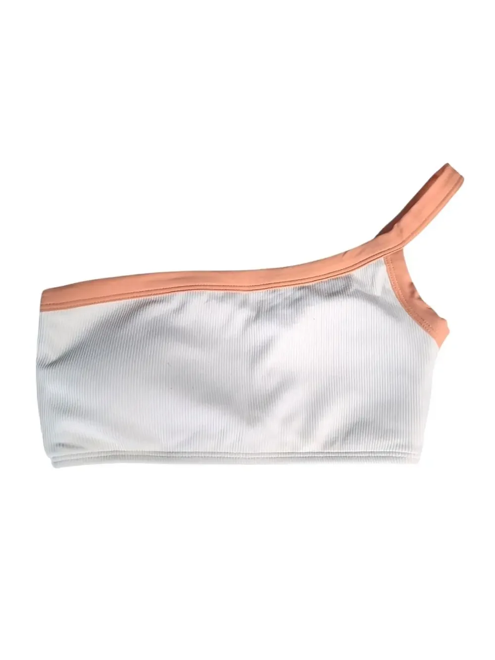 L*Space Swimwear Axel One-Shoulder Ribbed Bikini Top Cream/Citrus XS RHAXT22